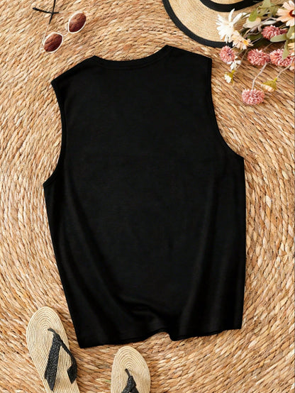 EMERY ROSE Large-Sized Women's Summer Casual Skull-Print Vest-Style Top,Funny Graphic T Shirt,Black And White Everyday Slogan Pattern Skull Clothing For Women
