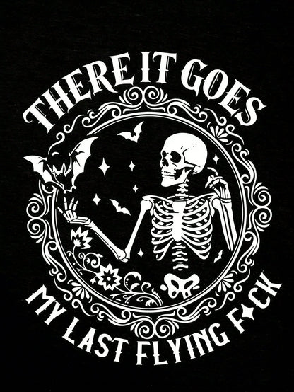 EMERY ROSE Large-Sized Women's Summer Casual Skull-Print Vest-Style Top,Funny Graphic T Shirt,Black And White Everyday Slogan Pattern Skull Clothing For Women