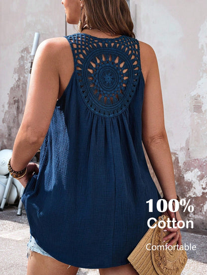 EMERY ROSE Plus Size Women Lace Patchwork Front Short Back Long Tank Top, Summer Top, Beach For Women, Vacation Women