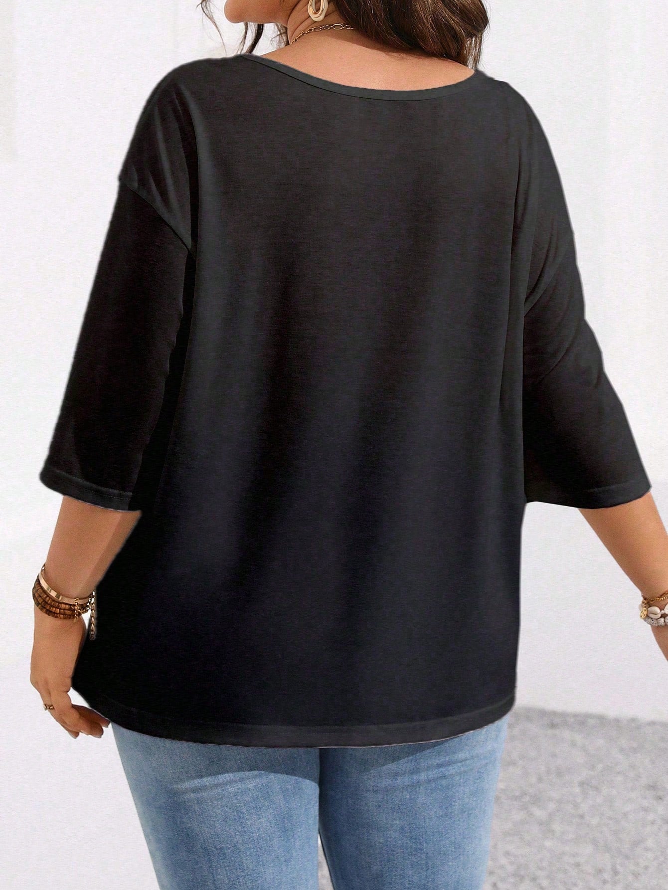 EMERY ROSE Plus Size Women's Summer Solid Color Round Neck Loose Short Sleeve Casual T-Shirt Fall