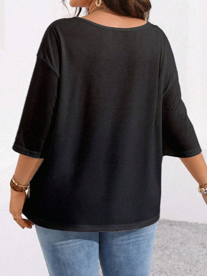 EMERY ROSE Plus Size Women's Summer Solid Color Round Neck Loose Short Sleeve Casual T-Shirt Fall