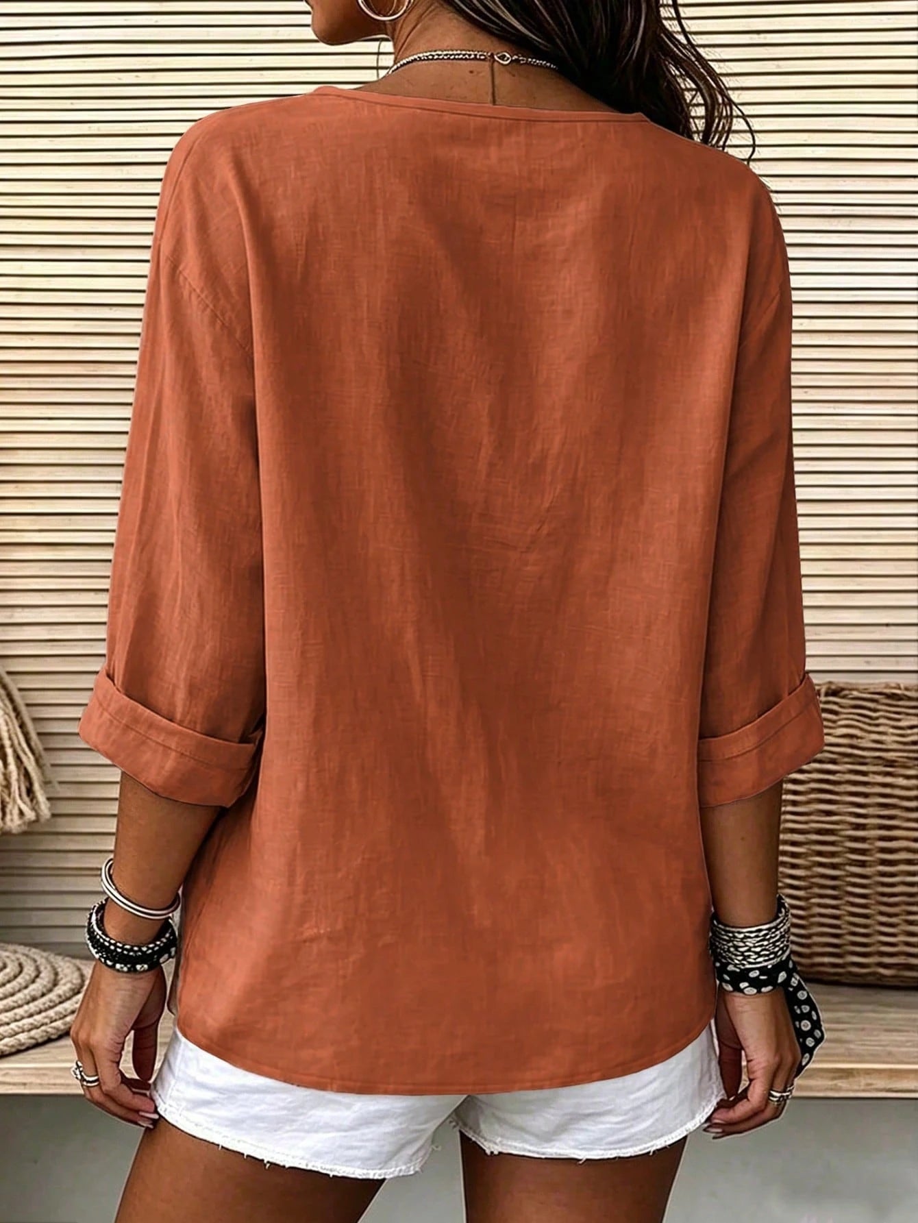 EMERY ROSE Plus Size Woven Casual Resort Shirts For Spring And Autumn Seasons Fall