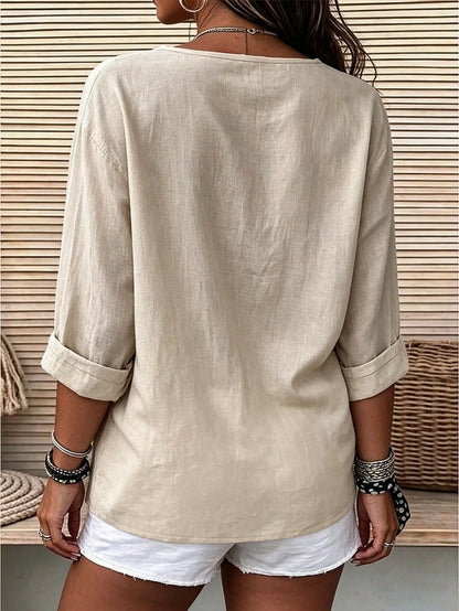 EMERY ROSE Plus Size Woven Casual Resort Shirts For Spring And Autumn Seasons Fall