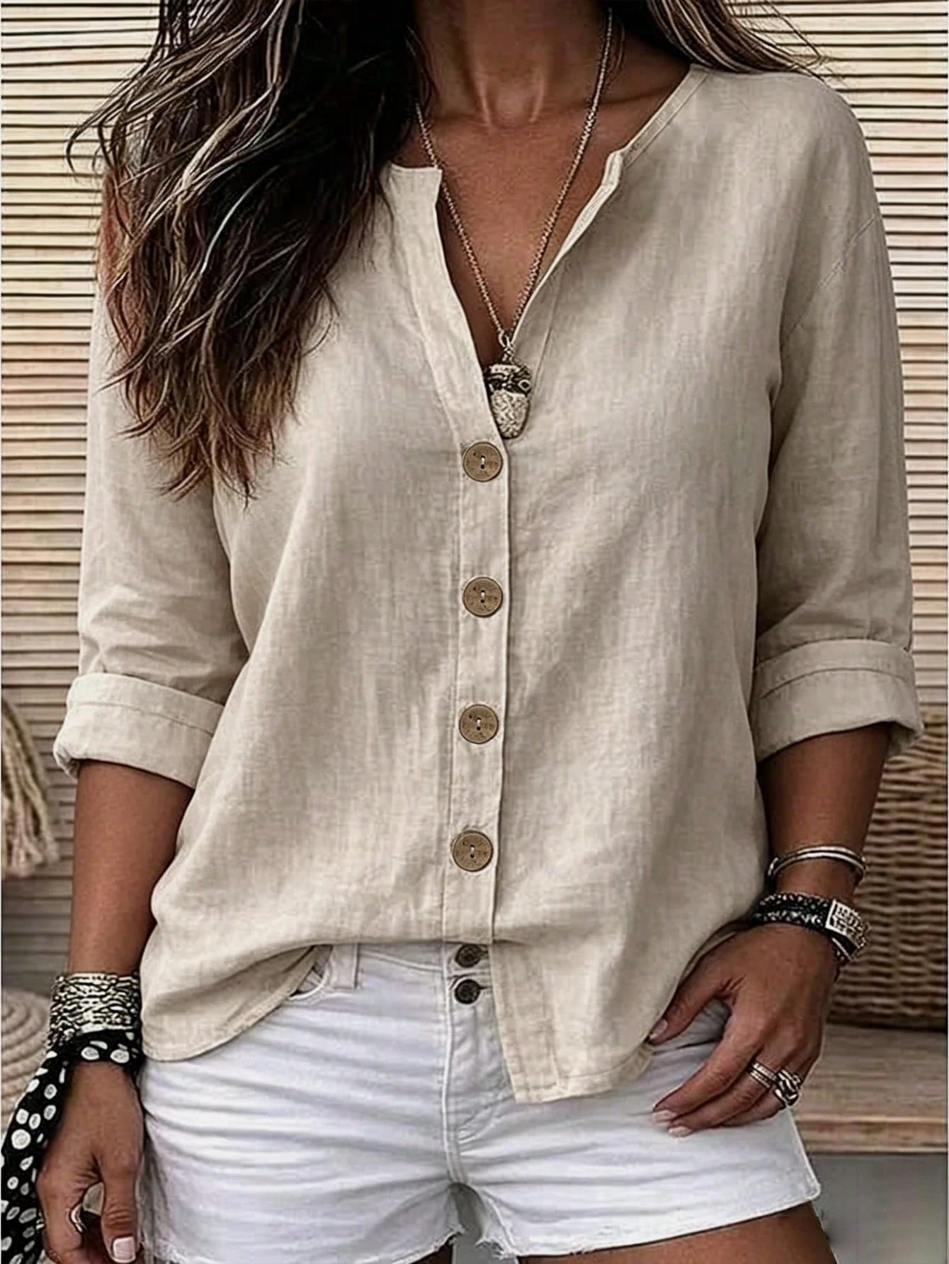 EMERY ROSE Plus Size Woven Casual Resort Shirts For Spring And Autumn Seasons Fall