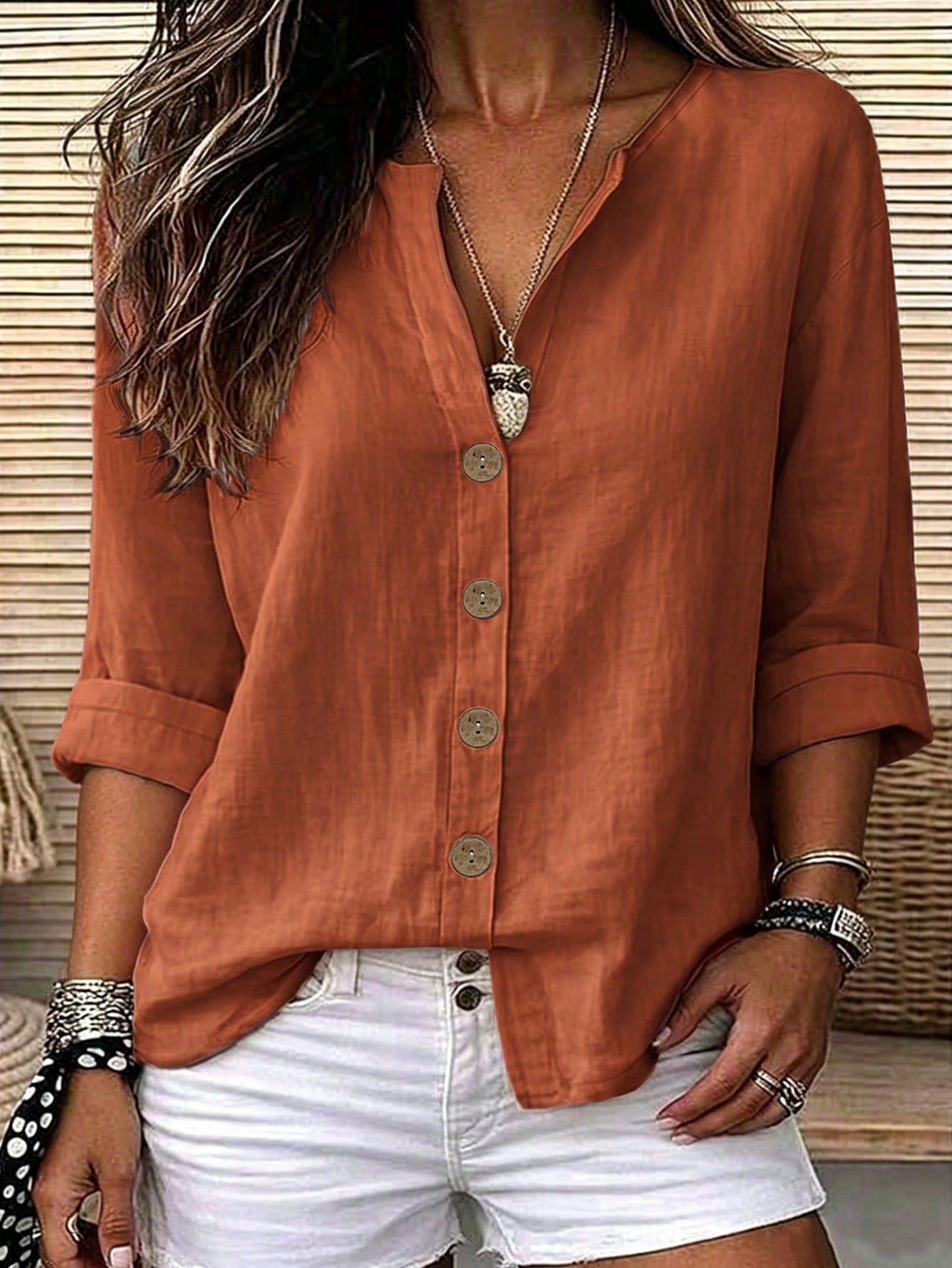EMERY ROSE Plus Size Woven Casual Resort Shirts For Spring And Autumn Seasons Fall