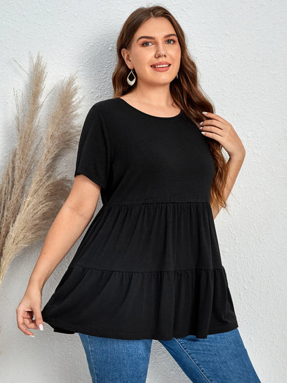 EMERY ROSE Plus Solid Ruffle Hem Peplum Tee