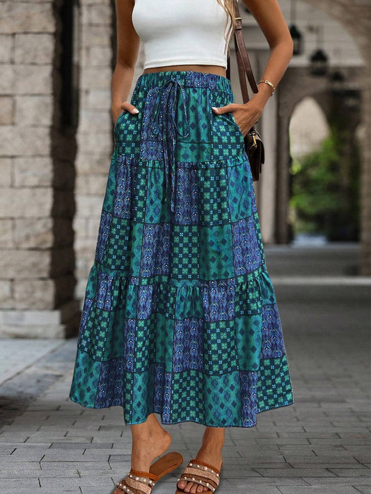 EMERY ROSE Printed Drawstring Waist Ruffle Hem Women Skirt
