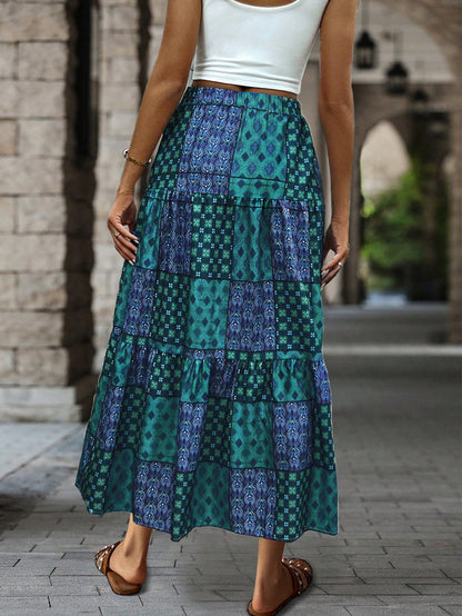 EMERY ROSE Printed Drawstring Waist Ruffle Hem Women Skirt