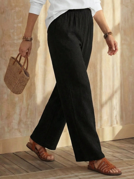 EMERY ROSE Solid Elastic Waist Straight Leg Pants