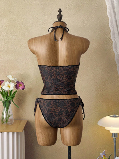 EMERY ROSE Sweet Cherry Plaid Bikini Set