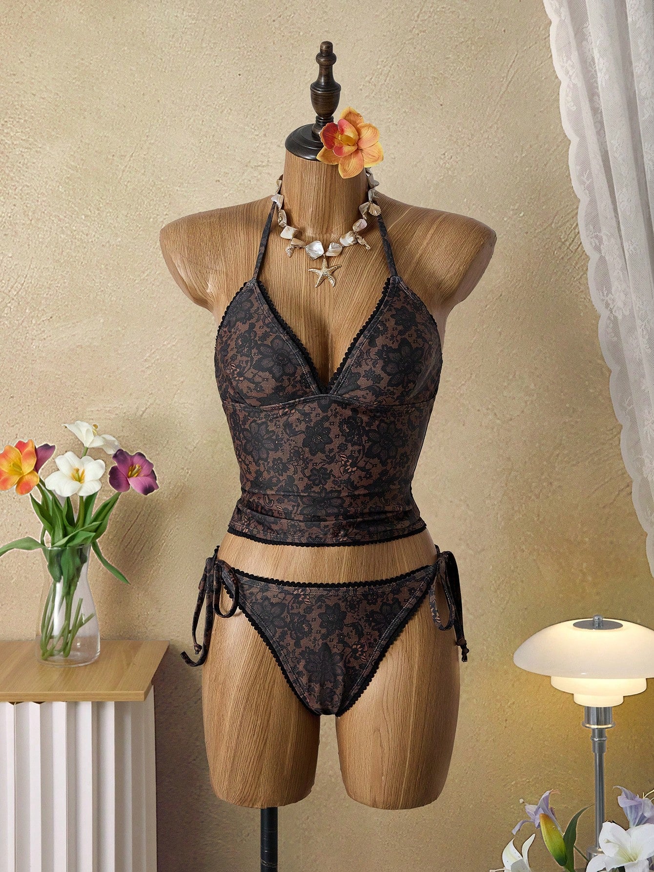 EMERY ROSE Sweet Cherry Plaid Bikini Set