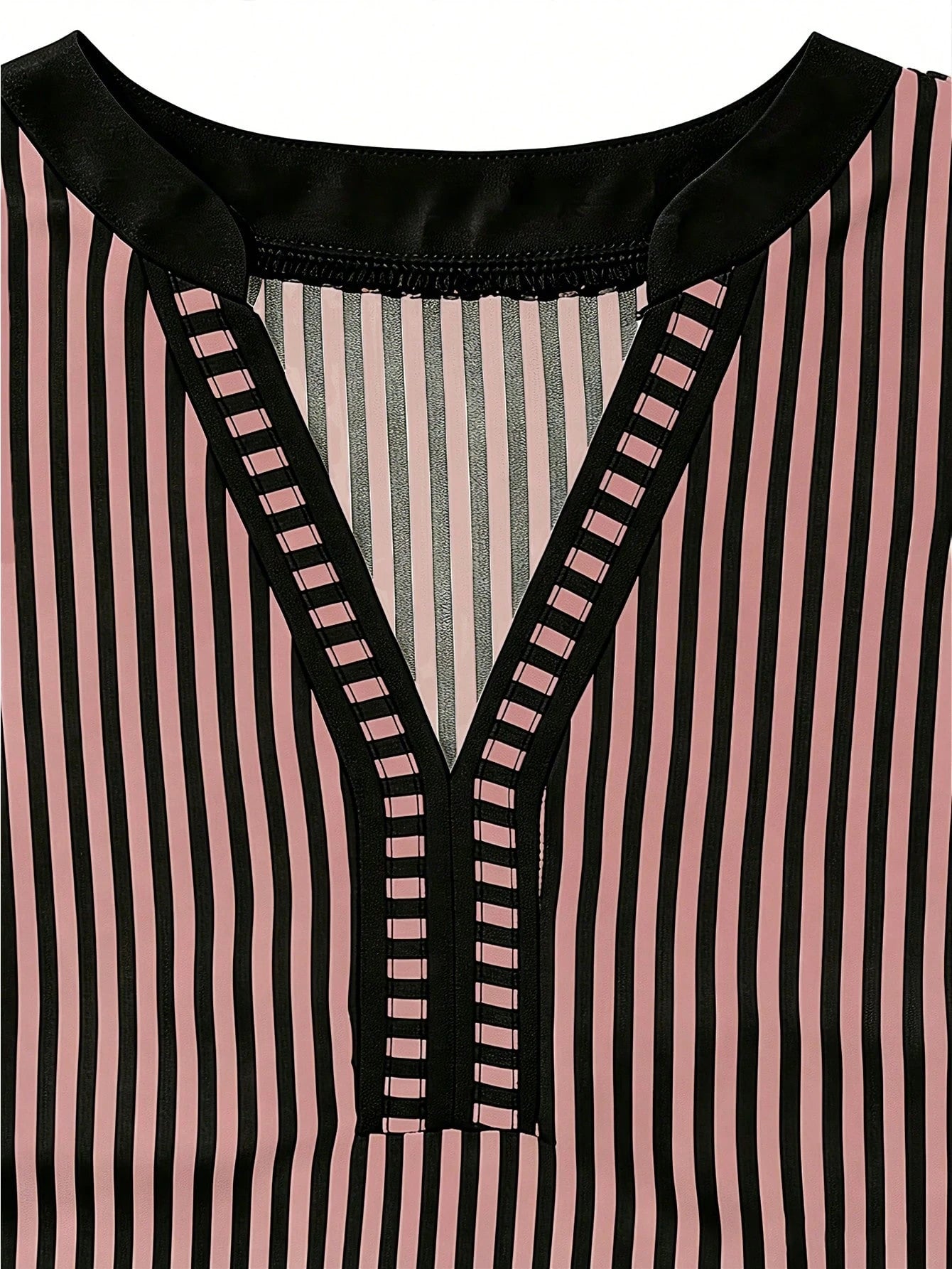 EMERY ROSE Women's Casual Striped V-Neck Top, Brown And White Color Block, Short Puff Sleeves With Contrast Trim, Loose Fit Everyday Top For Women, Women's Summer Top, Women's Office Top