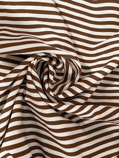 EMERY ROSE Women's Casual Striped V-Neck Top, Brown And White Color Block, Short Puff Sleeves With Contrast Trim, Loose Fit Everyday Top For Women, Women's Summer Top, Women's Office Top