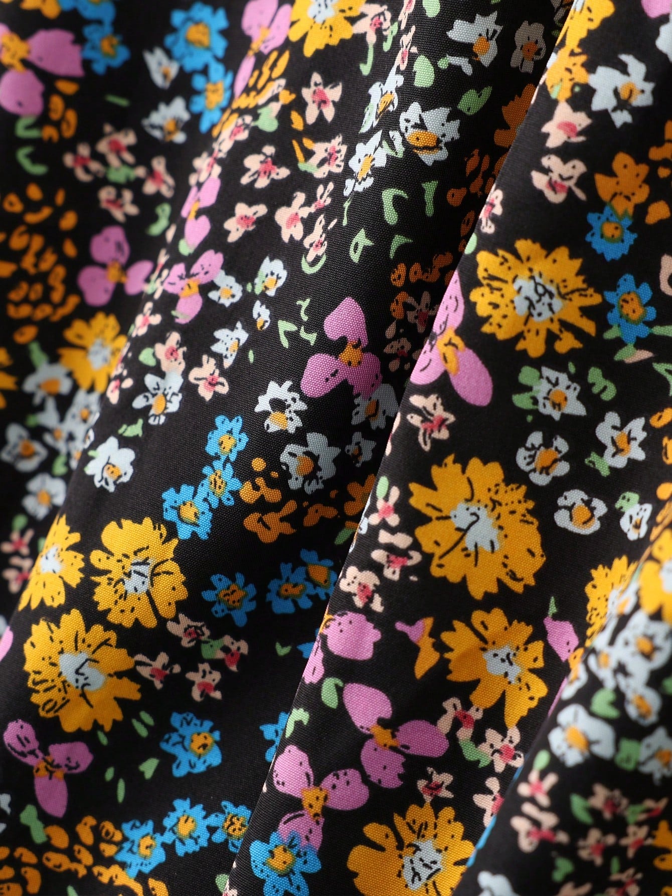 EMERY ROSE Women's Elastic Waist Black Floral Ditsy Long Casual Skirt,Boho Summer Vacation Picnic Resort Wear,Versatile Spring Floral Skirts For Women