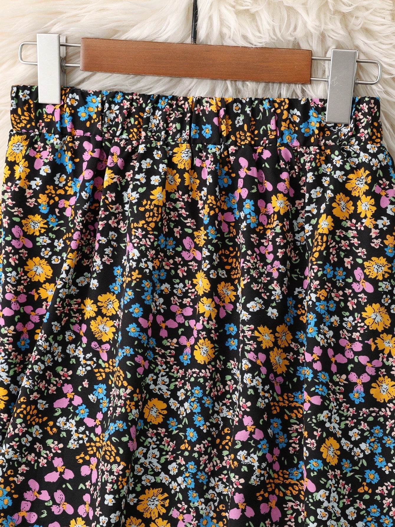 EMERY ROSE Women's Elastic Waist Black Floral Ditsy Long Casual Skirt,Boho Summer Vacation Picnic Resort Wear,Versatile Spring Floral Skirts For Women