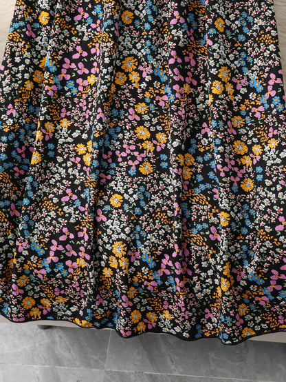 EMERY ROSE Women's Elastic Waist Black Floral Ditsy Long Casual Skirt,Boho Summer Vacation Picnic Resort Wear,Versatile Spring Floral Skirts For Women