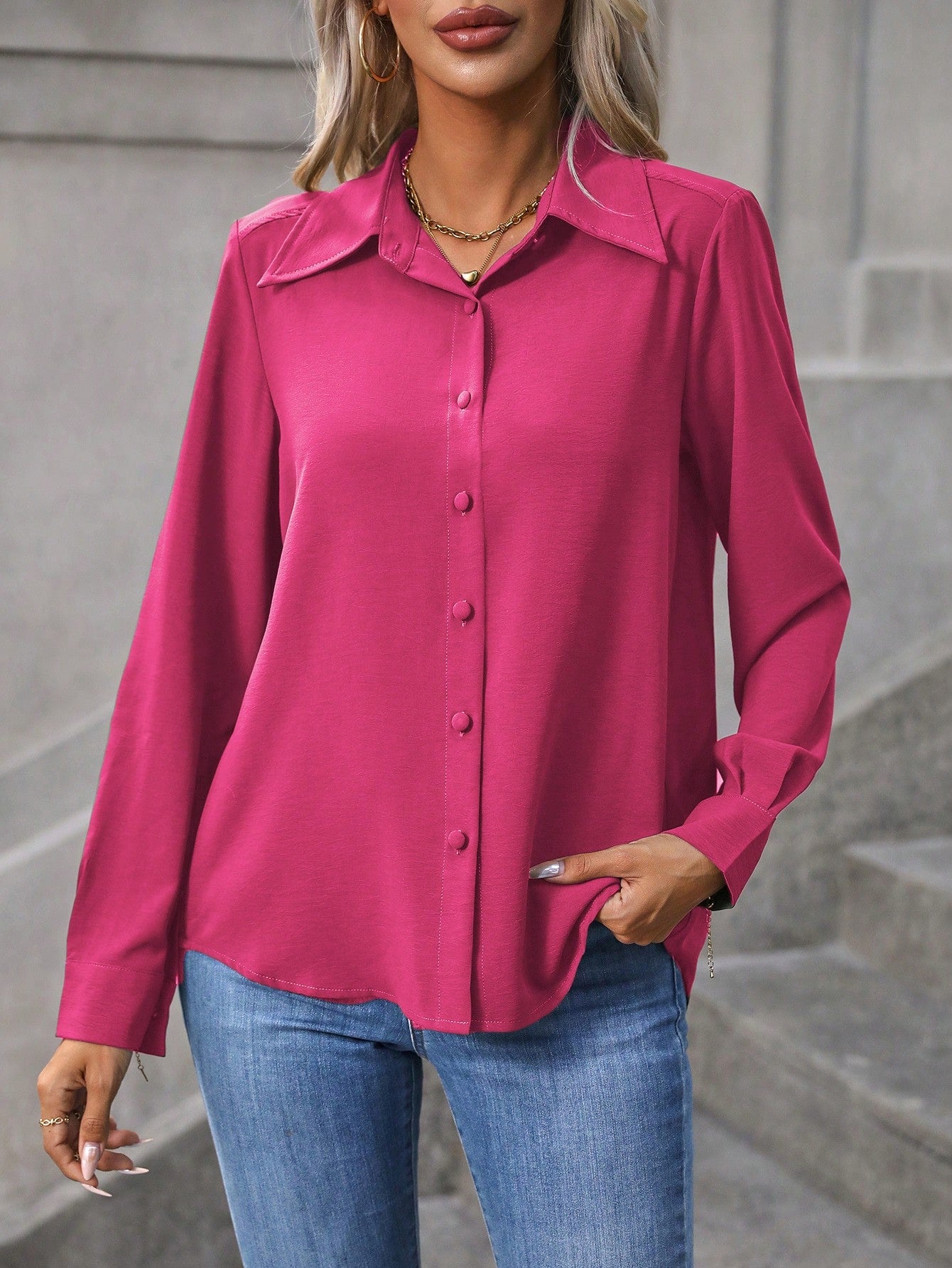 EMERY ROSE Women Spring/Summer Solid Color Long Sleeve Loose Casual Shirt Fall Cloth For Women
