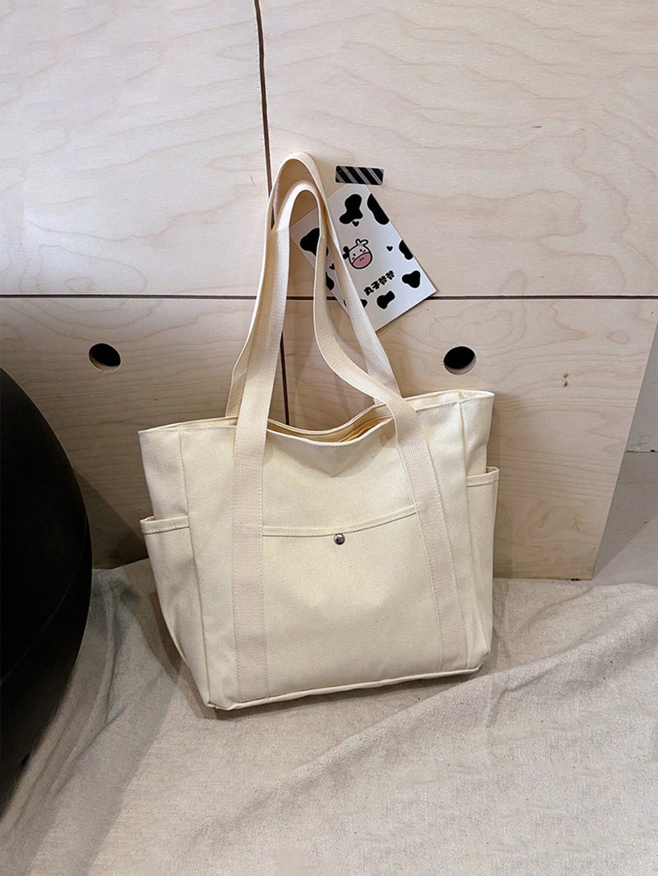 EMERY ROSE X Milania Women's Multi-Pocket Canvas Tote Bag, Large Capacity, Reusable, Canvas Tote Bag, Suitable For Daily Use And Travel