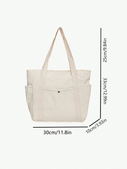 EMERY ROSE X Milania Women's Multi-Pocket Canvas Tote Bag, Large Capacity, Reusable, Canvas Tote Bag, Suitable For Daily Use And Travel