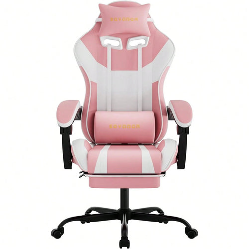 Ergonomic Gaming Chair,A Versatile 3-In-1 Video Game Chair For Work, Study, And Gaming,Features An Adjustable Backrest, Footrest, And Linked Armrests Office Chair For Adults,Pinkwhite