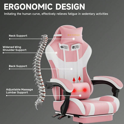 Ergonomic Gaming Chair,A Versatile 3-In-1 Video Game Chair For Work, Study, And Gaming,Features An Adjustable Backrest, Footrest, And Linked Armrests Office Chair For Adults,Pinkwhite