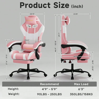 Ergonomic Gaming Chair,A Versatile 3-In-1 Video Game Chair For Work, Study, And Gaming,Features An Adjustable Backrest, Footrest, And Linked Armrests Office Chair For Adults,Pinkwhite