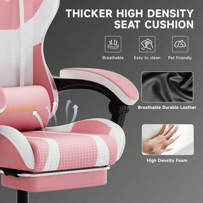 Ergonomic Gaming Chair,A Versatile 3-In-1 Video Game Chair For Work, Study, And Gaming,Features An Adjustable Backrest, Footrest, And Linked Armrests Office Chair For Adults,Pinkwhite