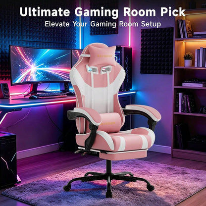 Ergonomic Gaming Chair,A Versatile 3-In-1 Video Game Chair For Work, Study, And Gaming,Features An Adjustable Backrest, Footrest, And Linked Armrests Office Chair For Adults,Pinkwhite