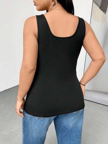Essnce 3 Packs Plus Size Women's Slim High Elastic Black Long Tank Top,Black And White,Summer,Casual,Everyday Minimalist Tops,Basic Versatile