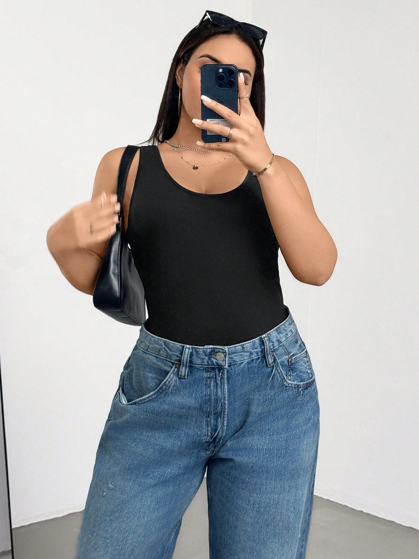 Essnce 3 Packs Plus Size Women's Slim High Elastic Black Long Tank Top,Black And White,Summer,Casual,Everyday Minimalist Tops,Basic Versatile