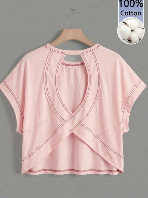 Essnce Women's Casual Round Neck Backless Asymmetrical Hem Loose Sleeveless T-Shirt, Suitable For Summer,Summer Top