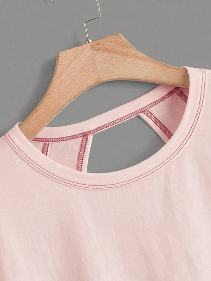 Essnce Women's Casual Round Neck Backless Asymmetrical Hem Loose Sleeveless T-Shirt, Suitable For Summer,Summer Top
