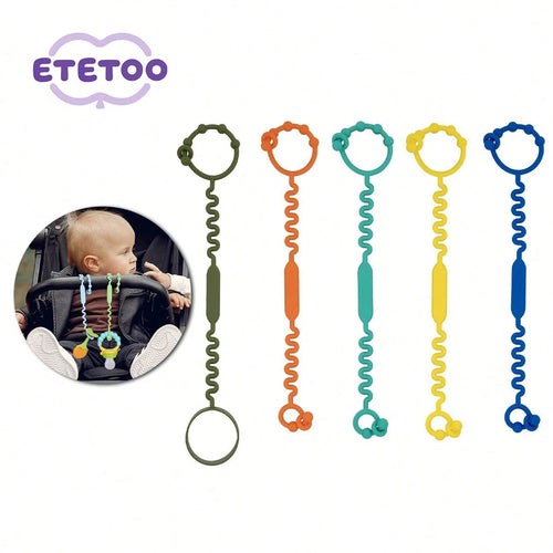 [ETETOO] 5pcs/Pack, Rainbow Color, Silicone Toy Safety Strap, Christmas Gift, Suitable For Stroller, High Chair, Car Seat, Silicone Toy Safety Strap