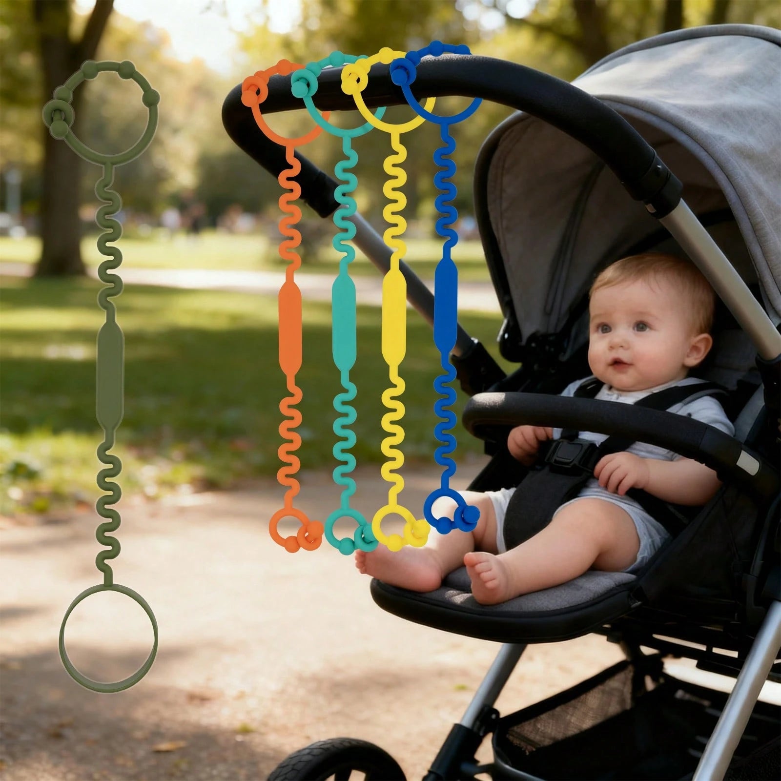 [ETETOO] 5pcs/Pack, Rainbow Color, Silicone Toy Safety Strap, Christmas Gift, Suitable For Stroller, High Chair, Car Seat, Silicone Toy Safety Strap
