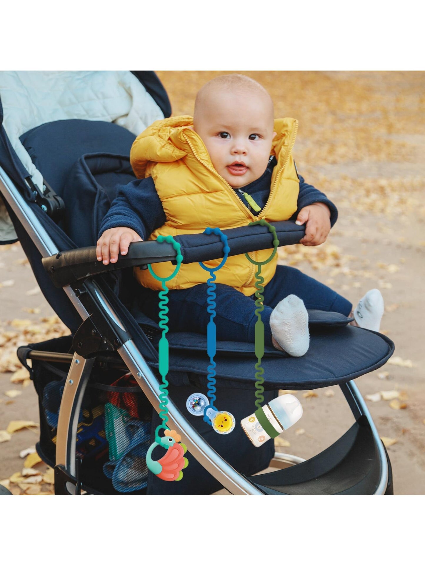 [ETETOO] 5pcs/Pack, Rainbow Color, Silicone Toy Safety Strap, Christmas Gift, Suitable For Stroller, High Chair, Car Seat, Silicone Toy Safety Strap