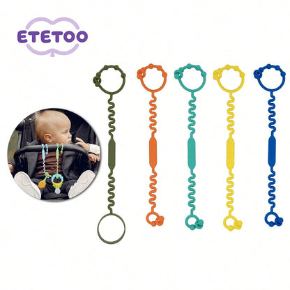 [ETETOO] 5pcs/Pack, Rainbow Color, Silicone Toy Safety Strap, Christmas Gift, Suitable For Stroller, High Chair, Car Seat, Silicone Toy Safety Strap