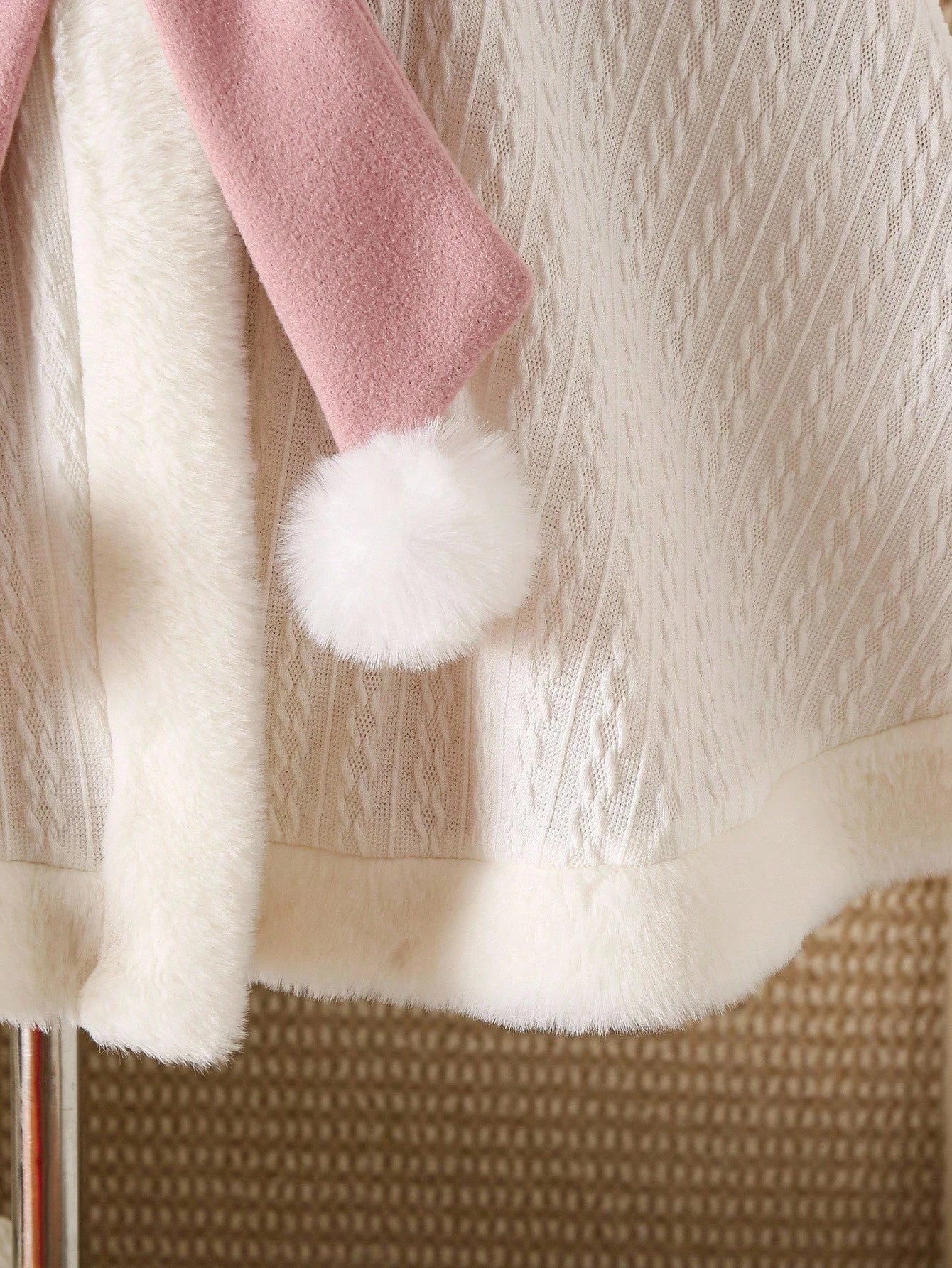 Explorewe Young Girl Faux Fur Collar Bow Decor Hooded Warm Fashion Jacket Girls Winter Cape Cape With Bow Faux Fur Cape Young Girl Winter Clothes Fall