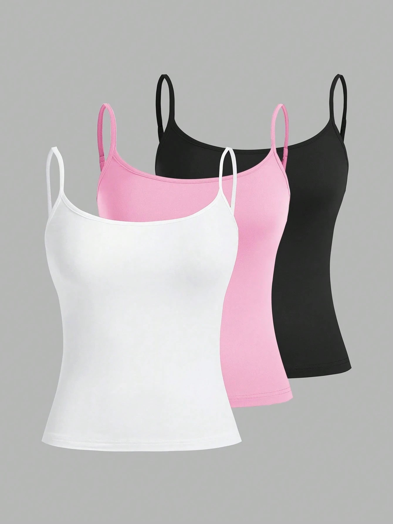 EZwear 3pcs/Set Casual Adjustable Strap Fitted Tank Top, Suitable For Summer