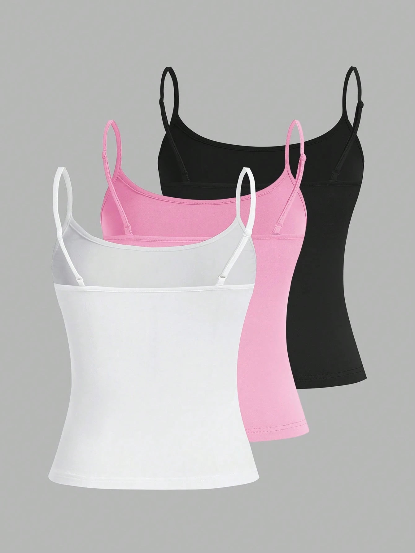 EZwear 3pcs/Set Casual Adjustable Strap Fitted Tank Top, Suitable For Summer