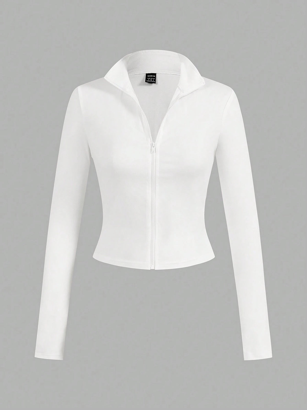 EZwear 3pcs/Set Casual Minimalist White & Black Knit Zip-Up Long Sleeve T-Shirts For WomenIn Fall/Winter