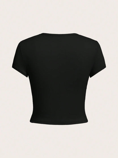 EZwear 4 Set Multicolor Casual Minimalist Black & White Round Neck Short Sleeve Women's Slim Fit T-Shirt, Suitable For Summer Suitable For Going Out