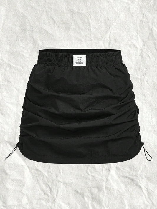 EZwear Black Woven Ladies' Pleated A-Line Skirt