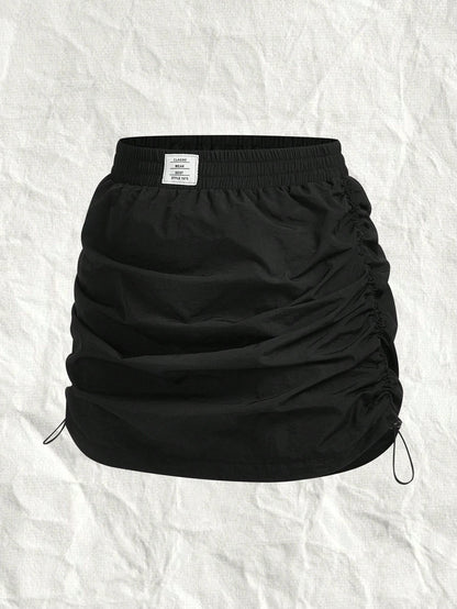 EZwear Black Woven Ladies' Pleated A-Line Skirt