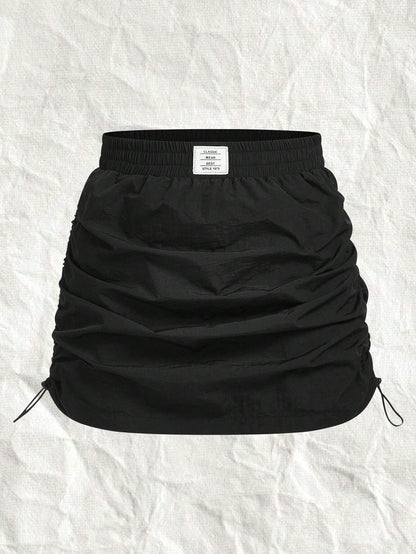 EZwear Black Woven Ladies' Pleated A-Line Skirt