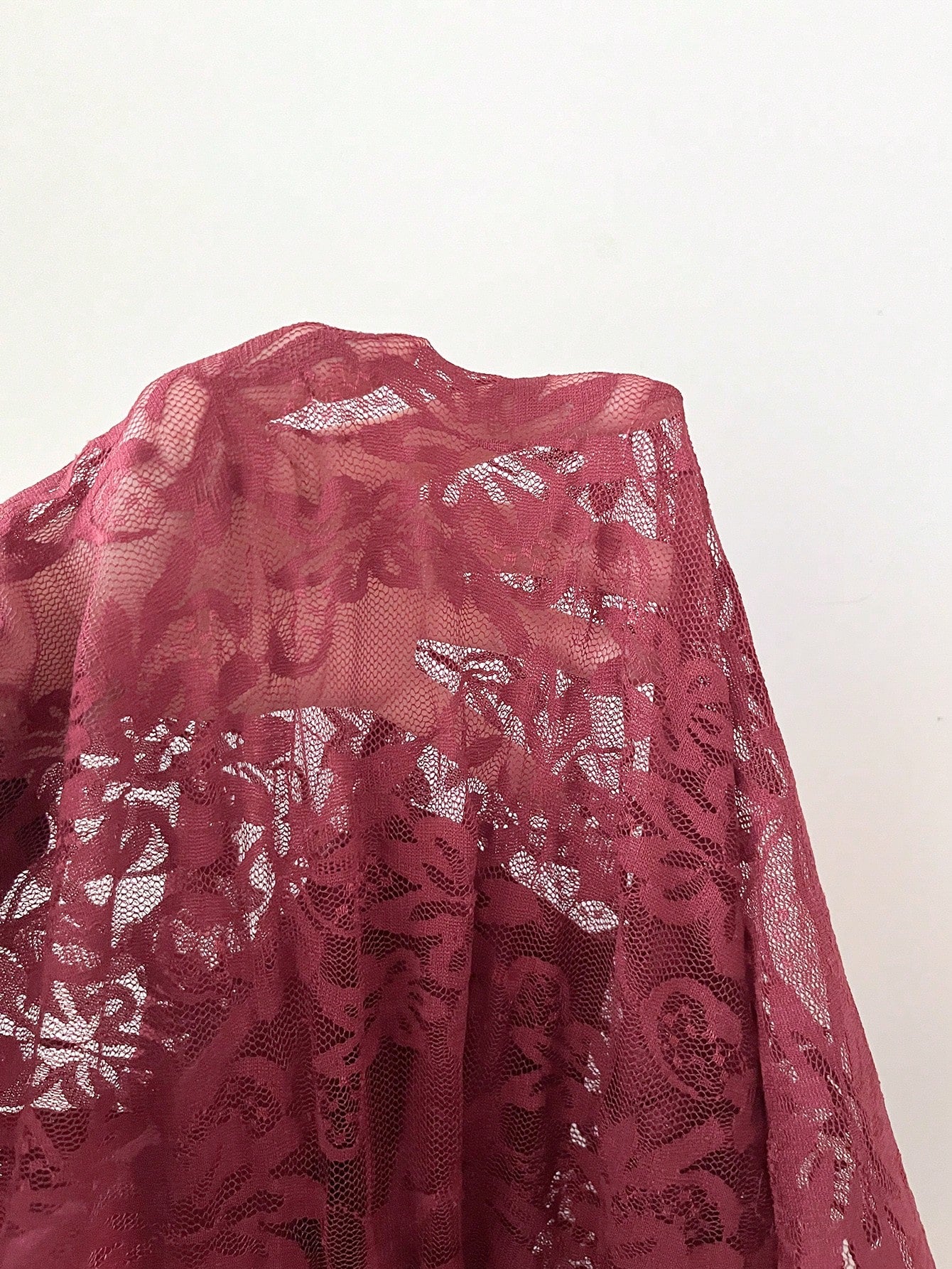 EZwear Burgundy Plus Size Elegant Sweetheart Collar Flare Sleeve Tie T-Shirt, Autumn Tea Party Cocktail Evening Date Night Birthday Wedding, Y2k Lace Top