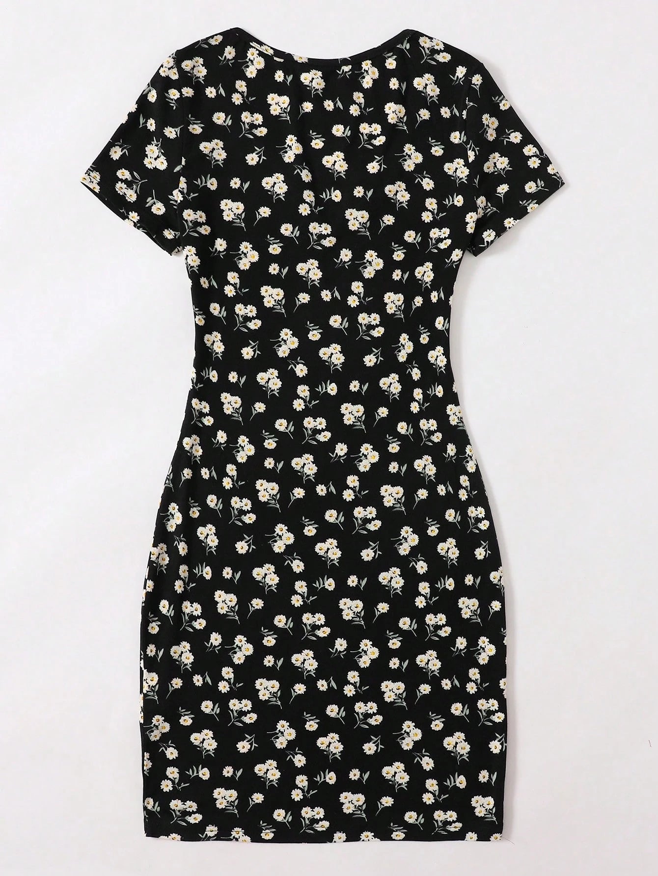 EZwear Ditsy Floral Notched Neck Bodycon Dress