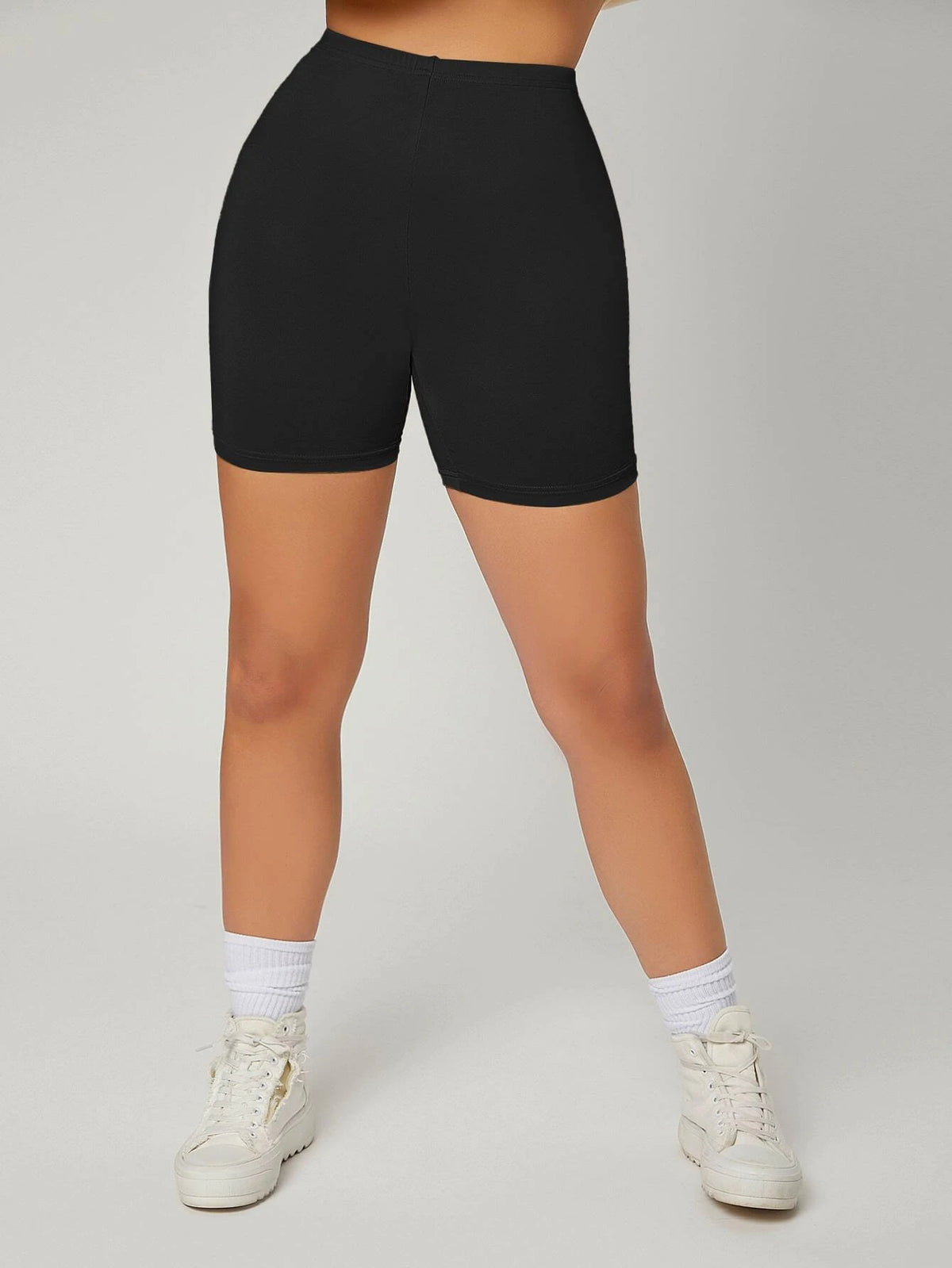EZwear Summer Solid Blcak High Waist Sports Tight Biker Shorts