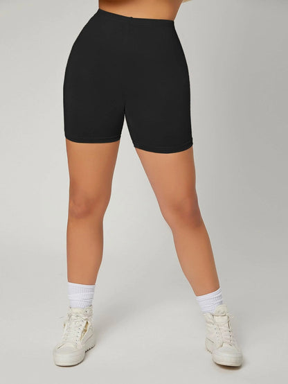 EZwear Summer Solid Blcak High Waist Sports Tight Biker Shorts