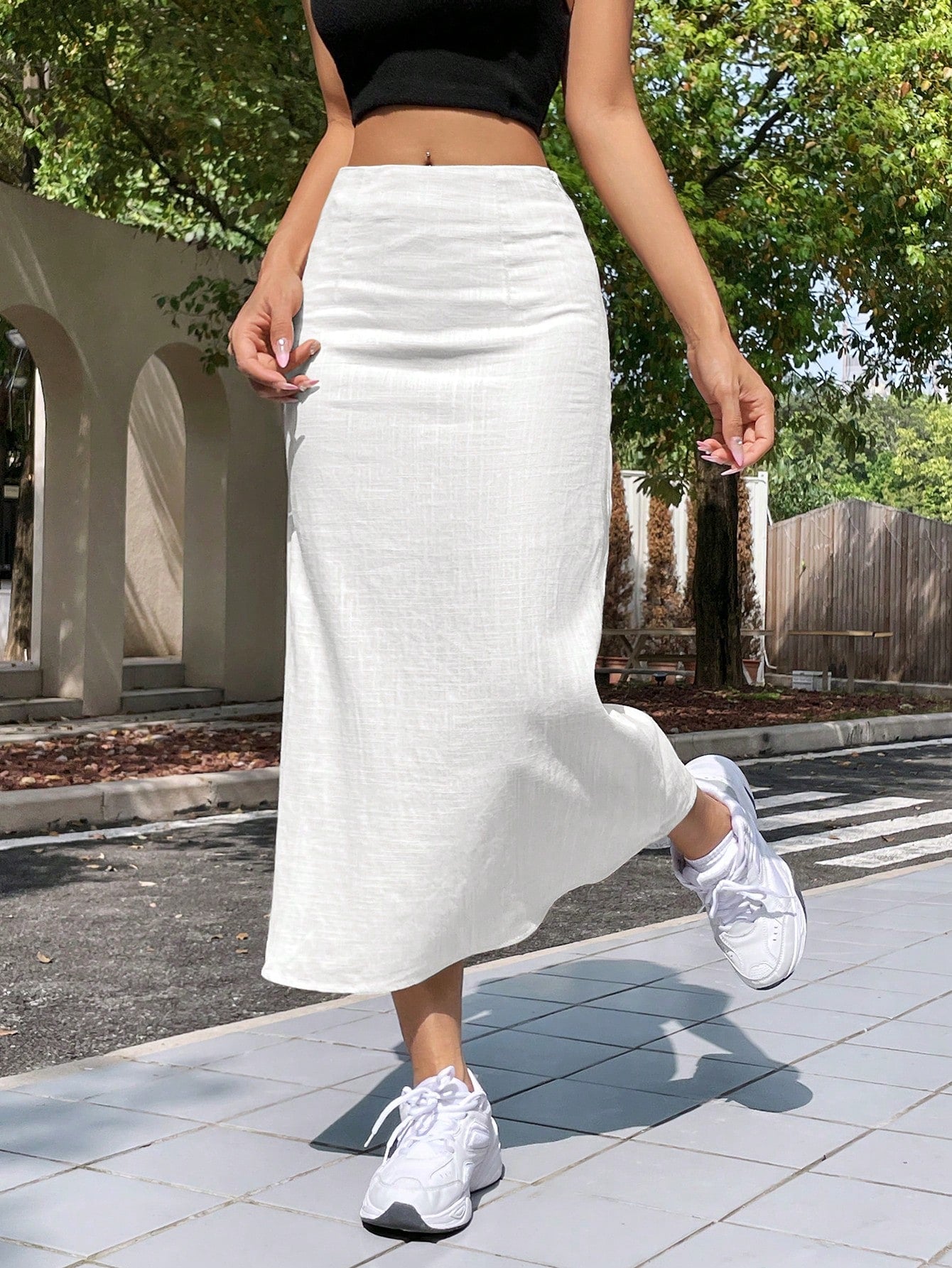 EZwear Summer Solid Color Casual Thin & Long Skirt