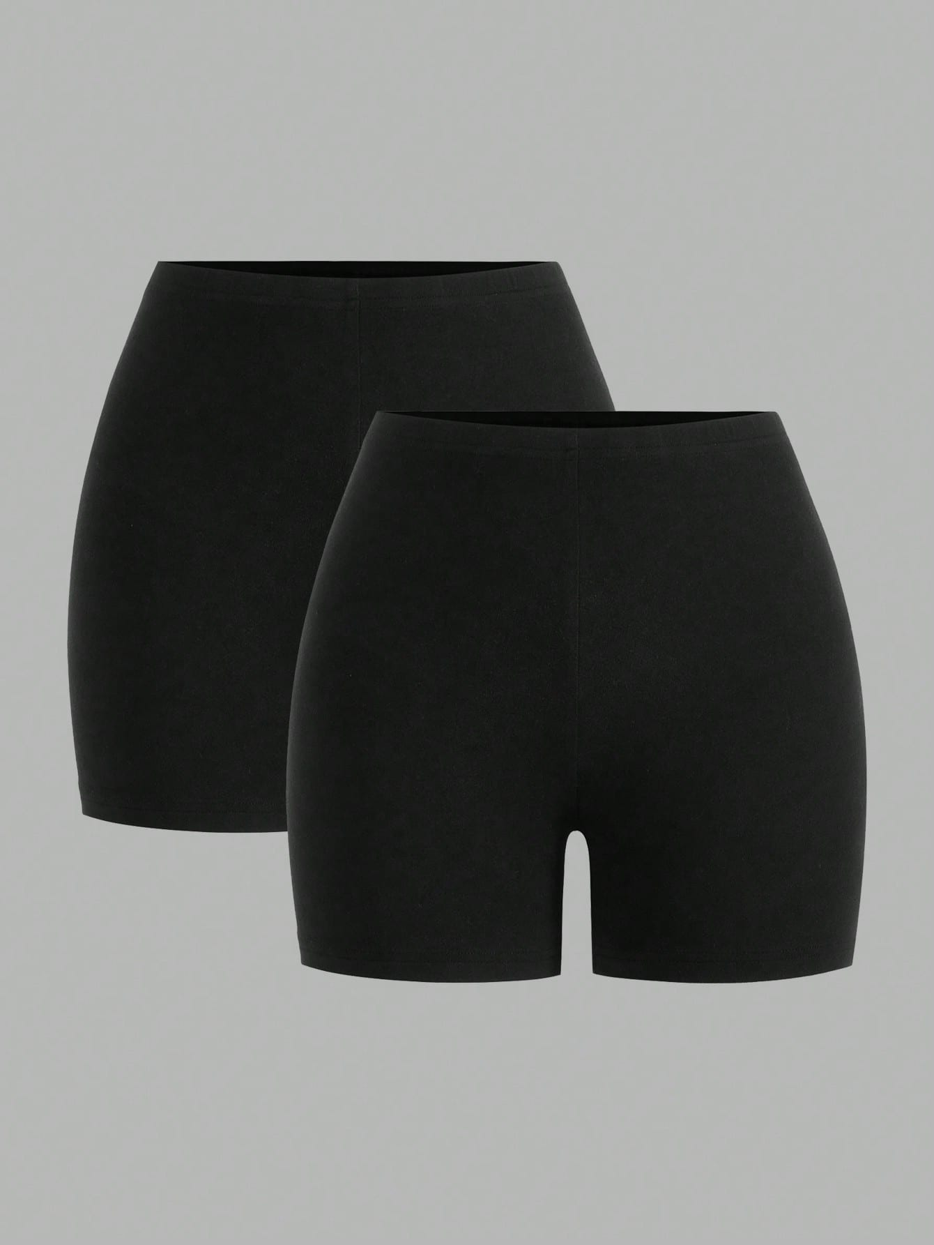 EZwear Women's Casual Athleisure Athletic Knitted Fabric Short Leggings, Two-Pack Black Solid Stretchy Bike Shorts For Everyday Comfort Gym Fitness Summer